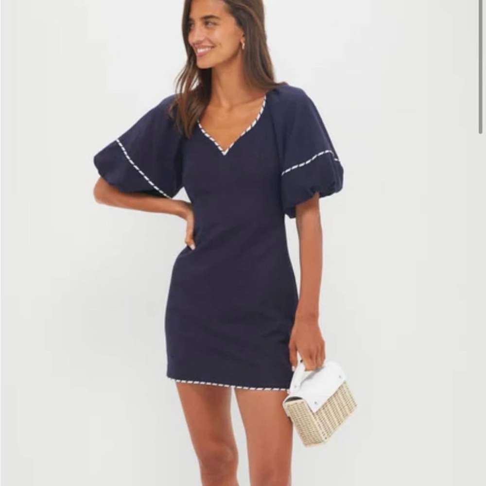 Hyacinth House Navy with Striped Piping Keel Mini Dress